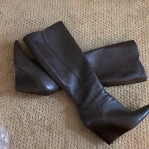 Brown leather wedge boots
